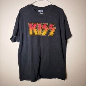Forever 21 KISS jeweled logo distressed style t shirt size Large